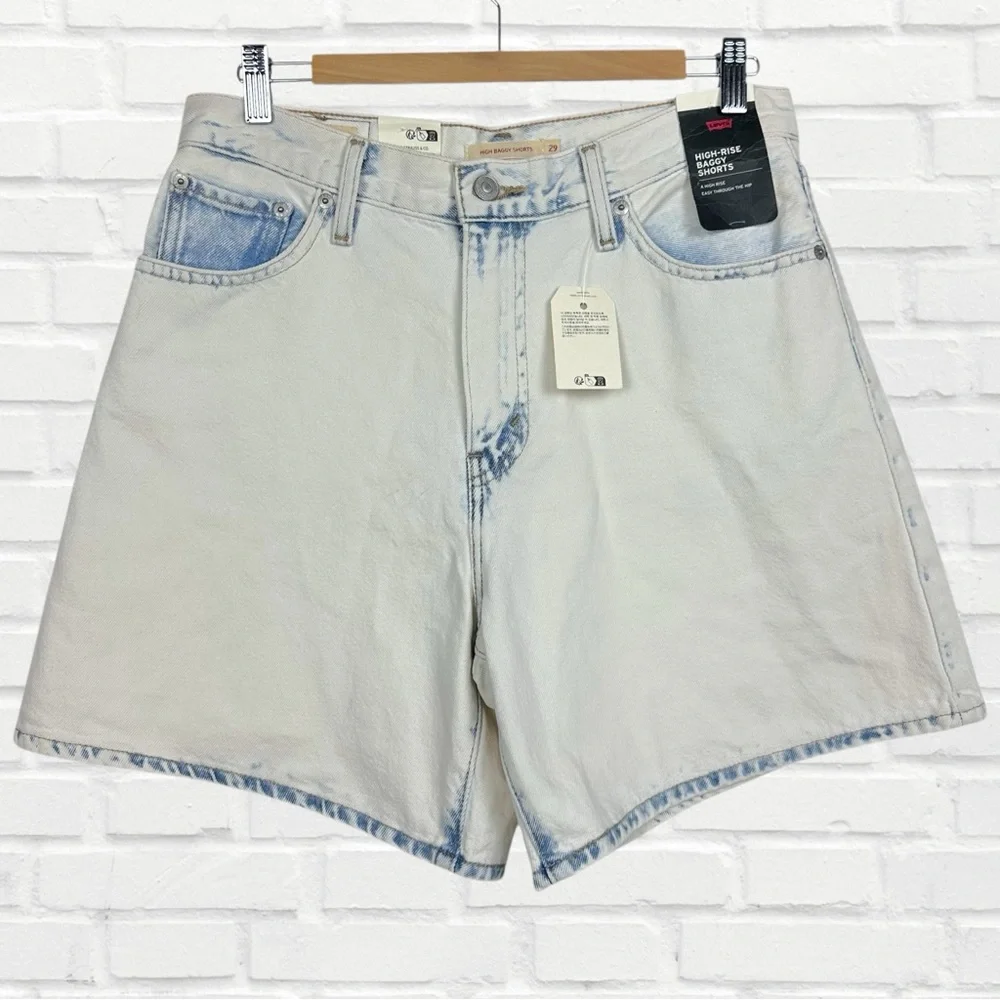 Levi’s Focus on the Present High Rise Baggy Bleached Light Washed Denim Shorts
